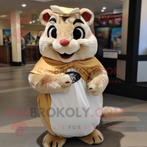 Cream Chipmunk mascot costume character dressed with a Wrap Dress and Earrings