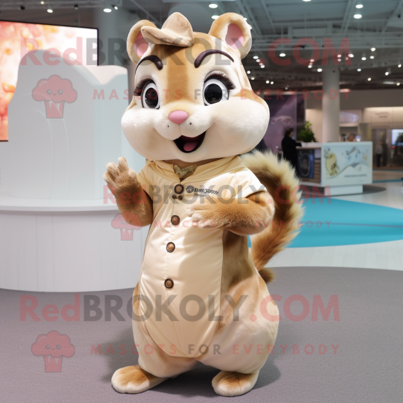 Cream Chipmunk mascot costume character dressed with a Wrap Dress and Earrings