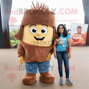 Brown Enchiladas mascot costume character dressed with a Mom Jeans and Hair clips