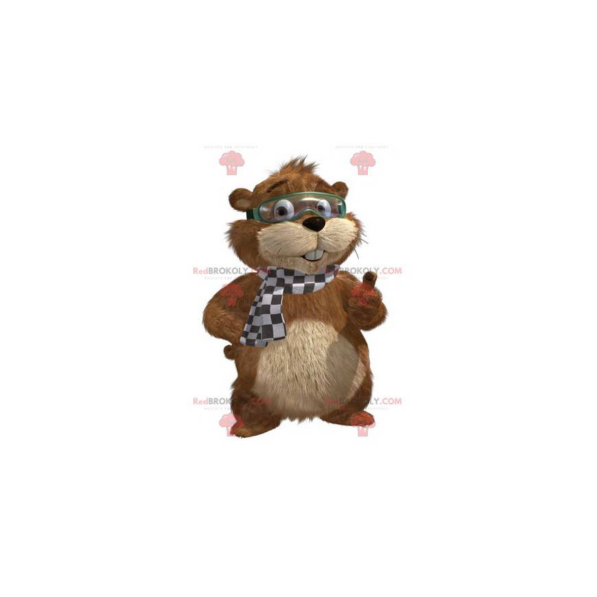 Mascotte bruine en beige marmot met een masker - Redbrokoly.com