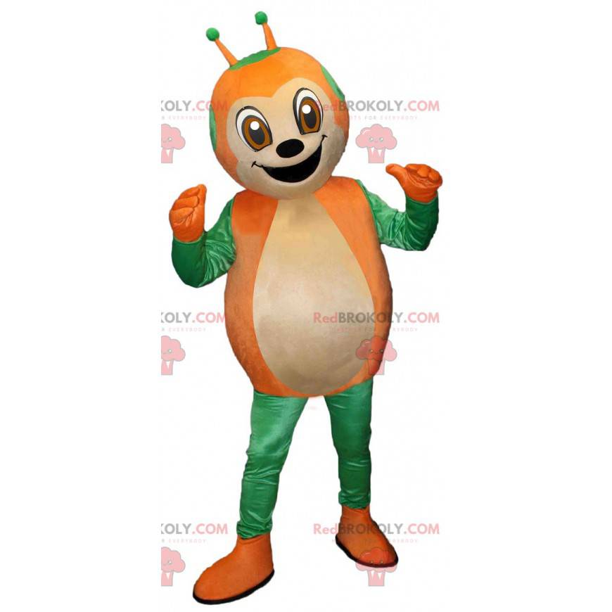 Mascota de mariquita verde y naranja linda y sonriente -