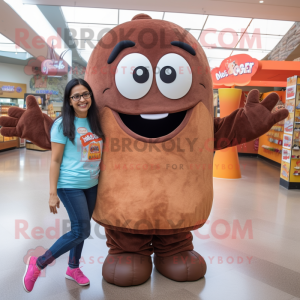 Brown Enchiladas mascot costume character dressed with a Mom Jeans and Hair clips