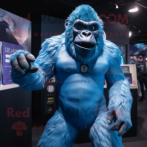 Blue Gorilla mascot costume character dressed with a Bodysuit and Lapel pins
