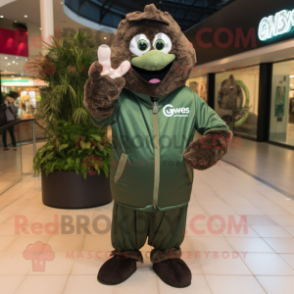 Olive Guinness mascot costume character dressed with a Windbreaker and Gloves