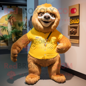 Yellow Giant Sloth mascot costume character dressed with a Henley Tee and Ties