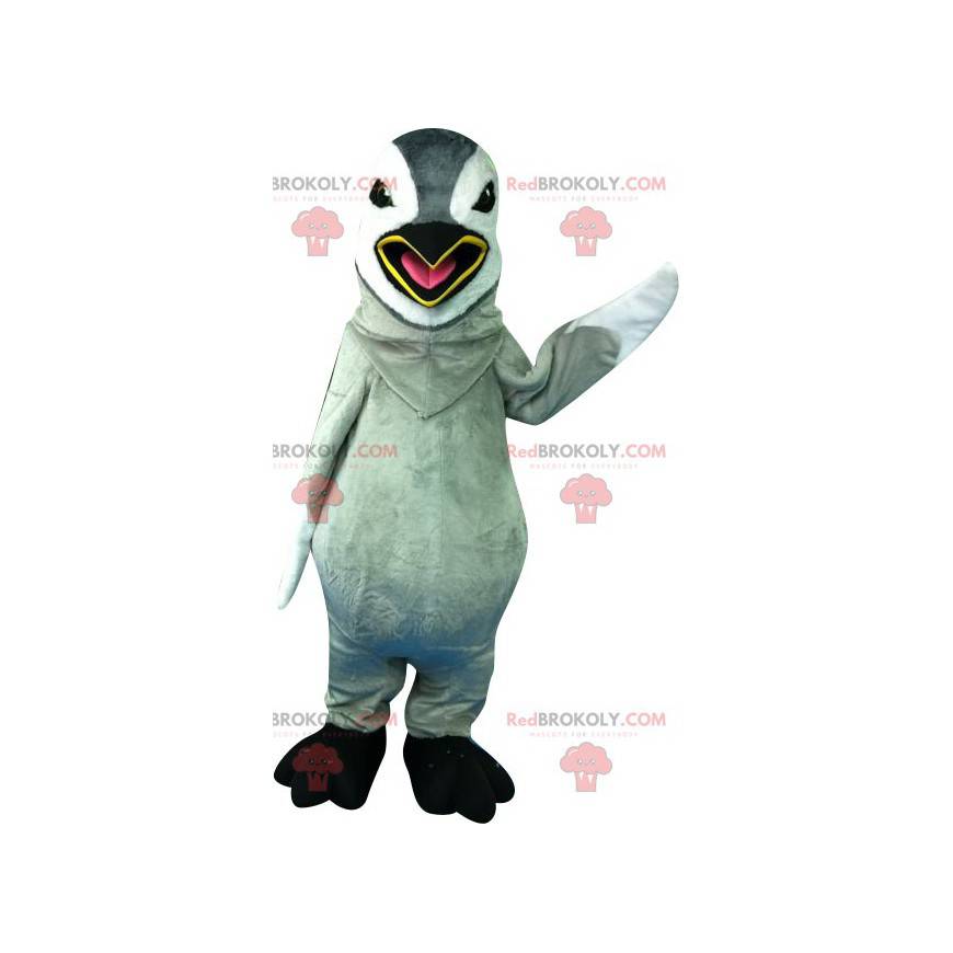 Mascota de pingüino gris y blanco. Pingüino gigante -