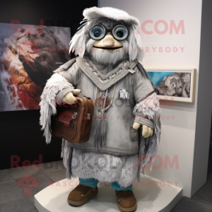 Silver Chief mascot costume character dressed with a Sweater and Messenger bags