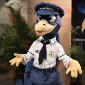 Navy Velociraptor mascot costume character dressed with a Blouse and Hair clips