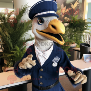 Navy Velociraptor mascot costume character dressed with a Blouse and Hair clips