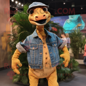 nan Coelophysis mascot costume character dressed with a Overalls and Backpacks