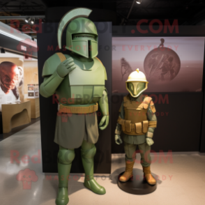 Olive Spartan Soldier mascot costume character dressed with a Bodysuit and Ties