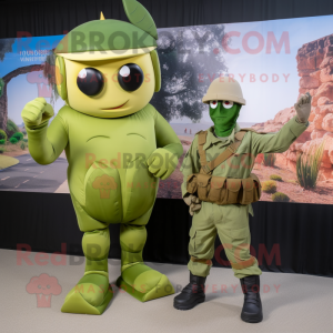 Olive Spartan Soldier mascot costume character dressed with a Bodysuit and Ties