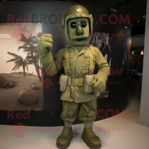 Olive Spartan Soldier mascot costume character dressed with a Bodysuit and Ties