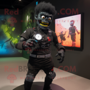 Black Zombie mascot costume character dressed with a Rash Guard and Digital watches