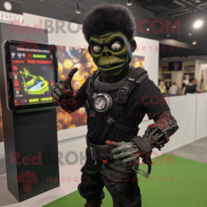 Black Zombie mascot costume character dressed with a Rash Guard and Digital watches