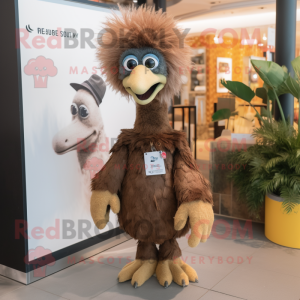 Brown Ostrich mascot costume character dressed with a Jeans and Hair clips