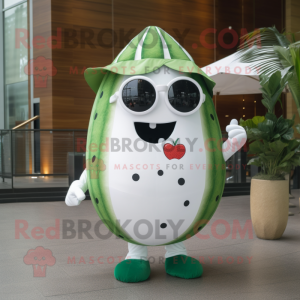 White Watermelon mascot costume character dressed with a Coat and Sunglasses
