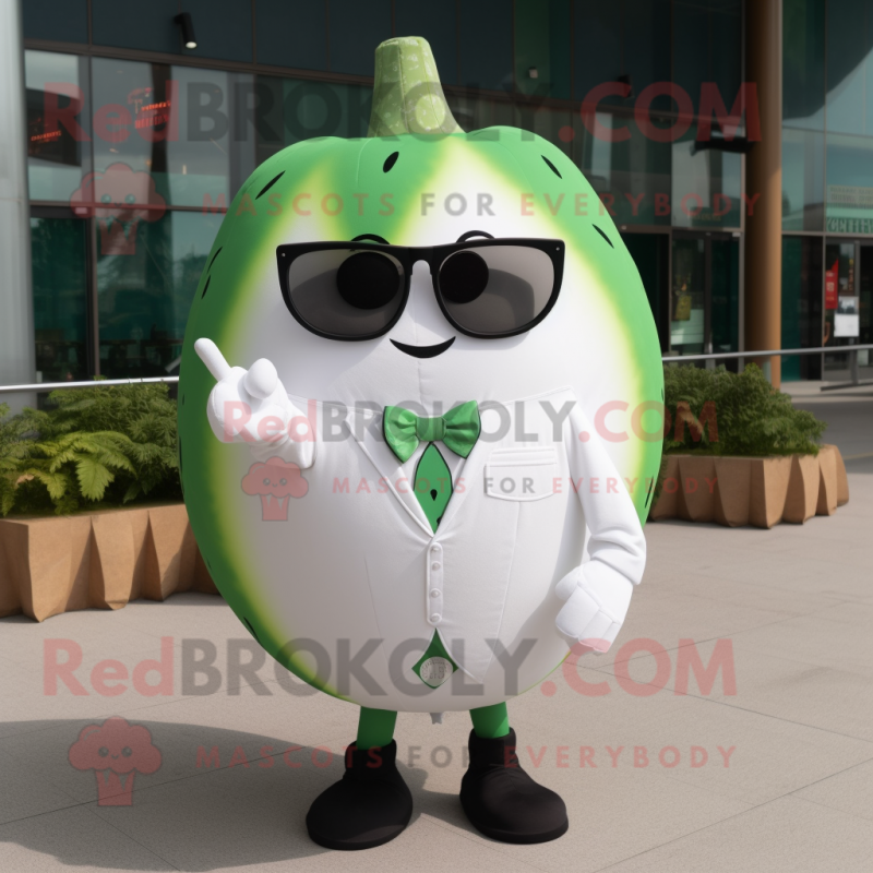 White Watermelon mascot costume character dressed with a Coat and Sunglasses