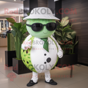 White Watermelon mascot costume character dressed with a Coat and Sunglasses