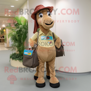 Tan Horse mascot costume character dressed with a Bermuda Shorts and Wallets