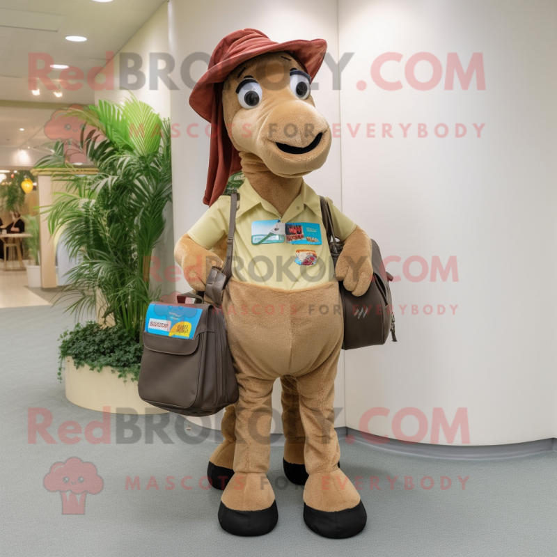 Tan Horse mascot costume character dressed with a Bermuda Shorts and Wallets Tan Horse mascot costume character dressed with a Bermuda Shorts and Wallets