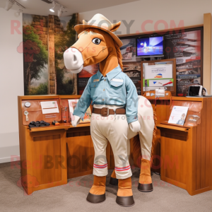Tan Horse mascot costume character dressed with a Bermuda Shorts and Wallets