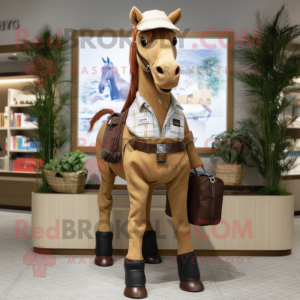 Tan Horse mascot costume character dressed with a Bermuda Shorts and Wallets