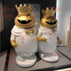 Gold Burgers mascot costume character dressed with a Wedding Dress and Cufflinks