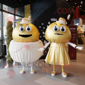 Gold Burgers mascot costume character dressed with a Wedding Dress and Cufflinks