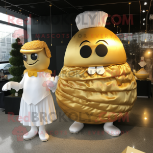 Gold Burgers mascot costume character dressed with a Wedding Dress and Cufflinks