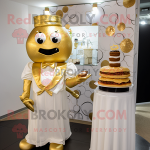 Gold Burgers mascot costume character dressed with a Wedding Dress and Cufflinks