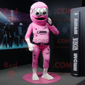 Pink Zombie mascot costume character dressed with a One-Piece Swimsuit and Beanies