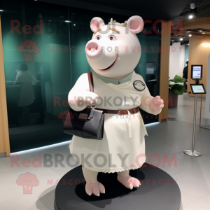 White Pig mascot costume character dressed with a Wrap Skirt and Handbags