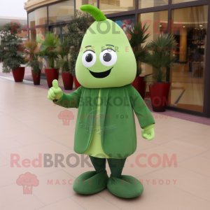 Olive Spinach mascot costume character dressed with a Coat and Shoe laces