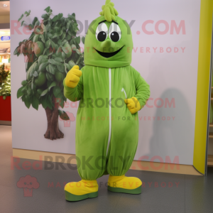 Olive Spinach mascot costume character dressed with a Coat and Shoe laces