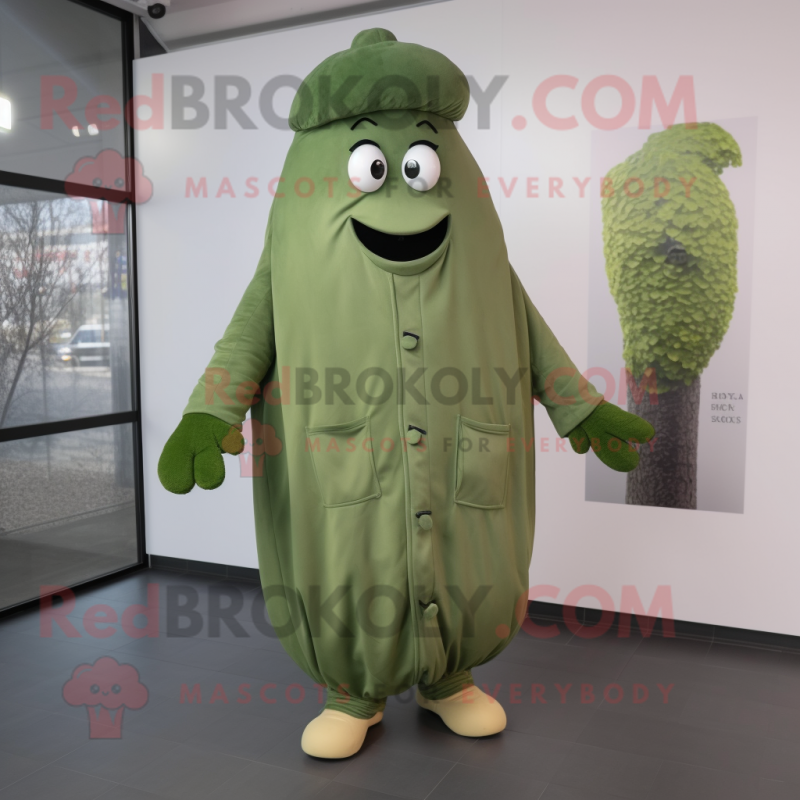 Olive Spinach mascot costume character dressed with a Coat and Shoe laces