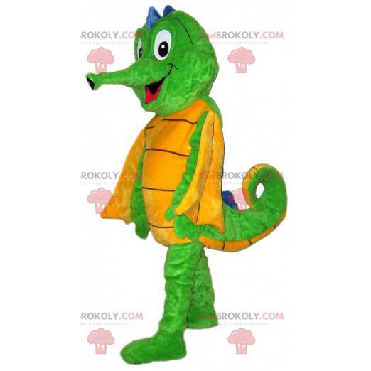 Funny and colorful green and yellow seahorse mascot -