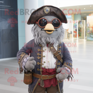 Gray Pirate mascot costume character dressed with a Button-Up Shirt and Eyeglasses