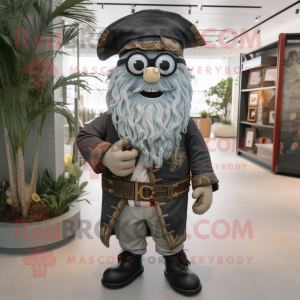Gray Pirate mascot costume character dressed with a Button-Up Shirt and Eyeglasses