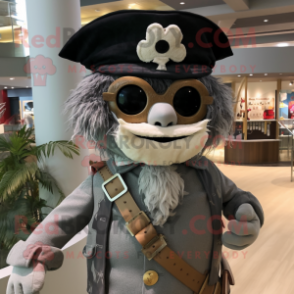 Gray Pirate mascot costume character dressed with a Button-Up Shirt and Eyeglasses