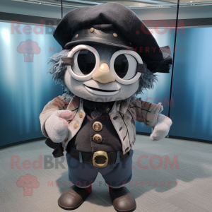 Gray Pirate mascot costume character dressed with a Button-Up Shirt and Eyeglasses