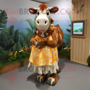 nan Guernsey Cow mascot costume character dressed with a Maxi Skirt and Rings