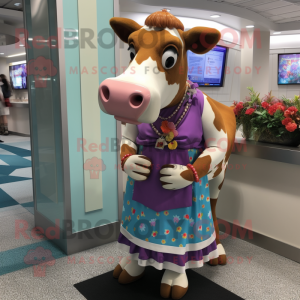nan Guernsey Cow mascot costume character dressed with a Maxi Skirt and Rings
