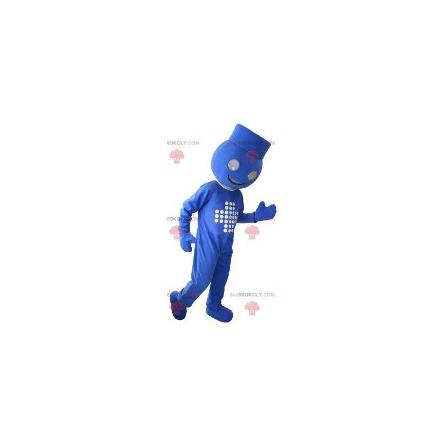 Mascotte de bonhomme bleu de maitre d'hôtel - Redbrokoly.com