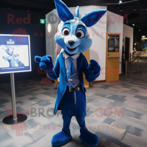 Blue Gazelle mascot costume character dressed with a Suit Pants and Shawl pins