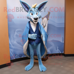 Blue Gazelle mascot costume character dressed with a Suit Pants and Shawl pins