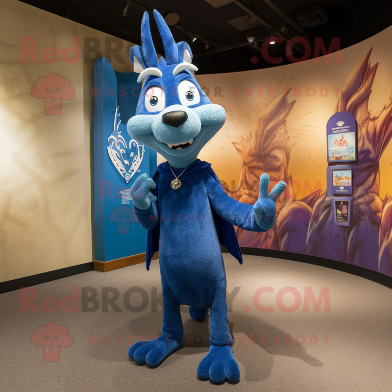 Blue Gazelle mascot costume character dressed with a Suit Pants and Shawl pins Blue Gazelle mascot costume character dressed with a Suit Pants and Shawl pins