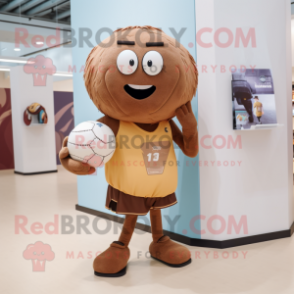 Brown Volleyball Ball mascot costume character dressed with a Shorts and Wallets