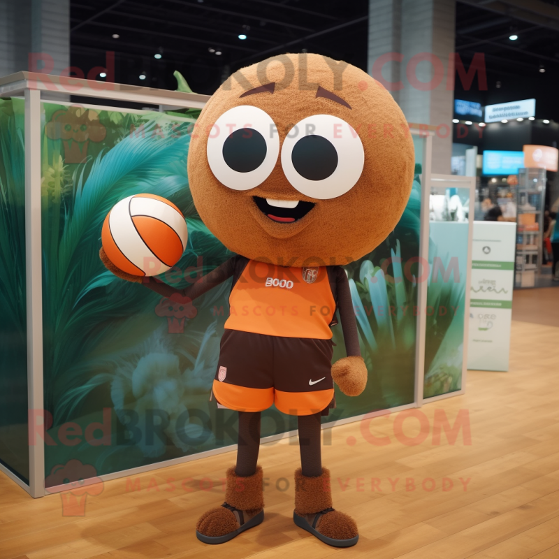 Brown Volleyball Ball mascot costume character dressed with a Shorts and Wallets Brown Volleyball Ball mascot costume character dressed with a Shorts and Wallets