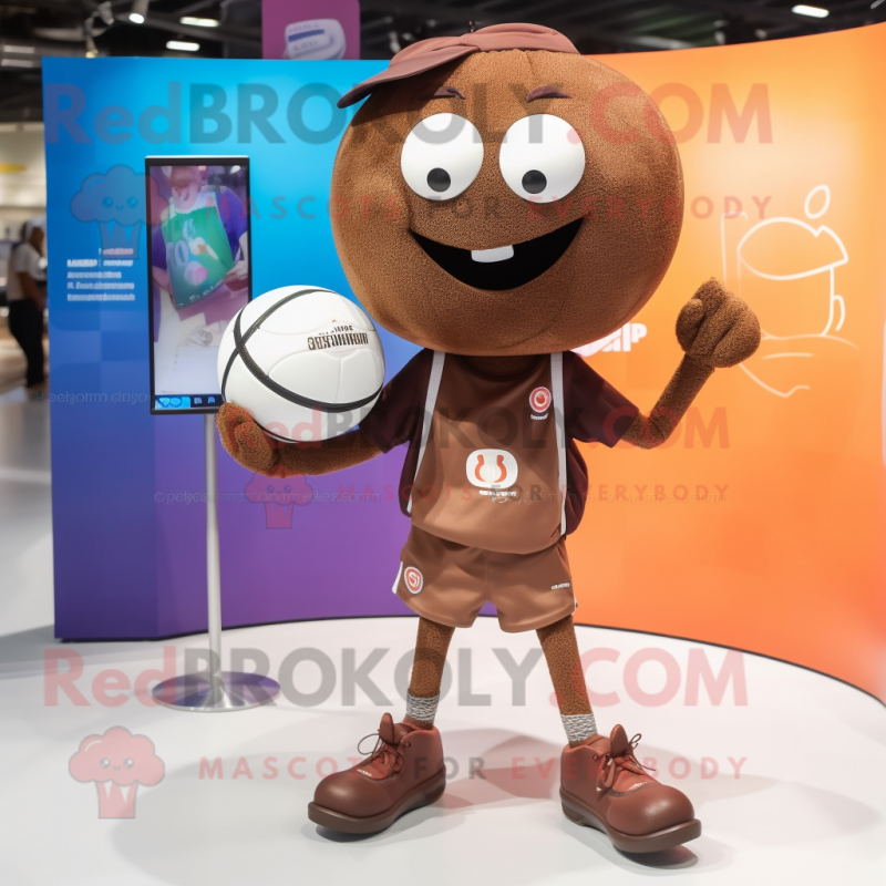 Brown Volleyball Ball mascot costume character dressed with a Shorts and Wallets Brown Volleyball Ball mascot costume character dressed with a Shorts and Wallets